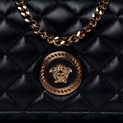 versace nappa quilted medusa chain crossbody black|Versace .